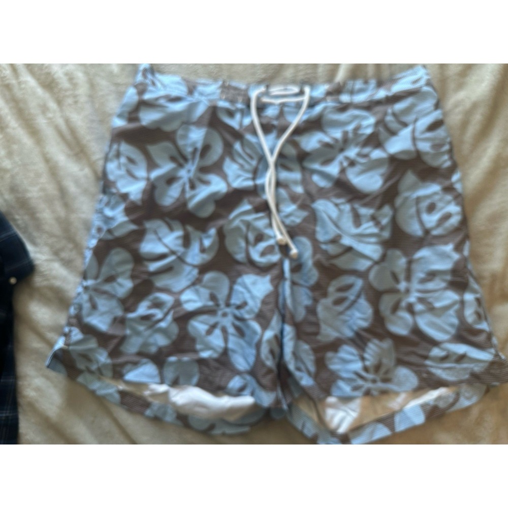 Tailorbyrd Swim Trunks Mens 44 Blue Brown Tropical Floral Mesh Lined Shorts